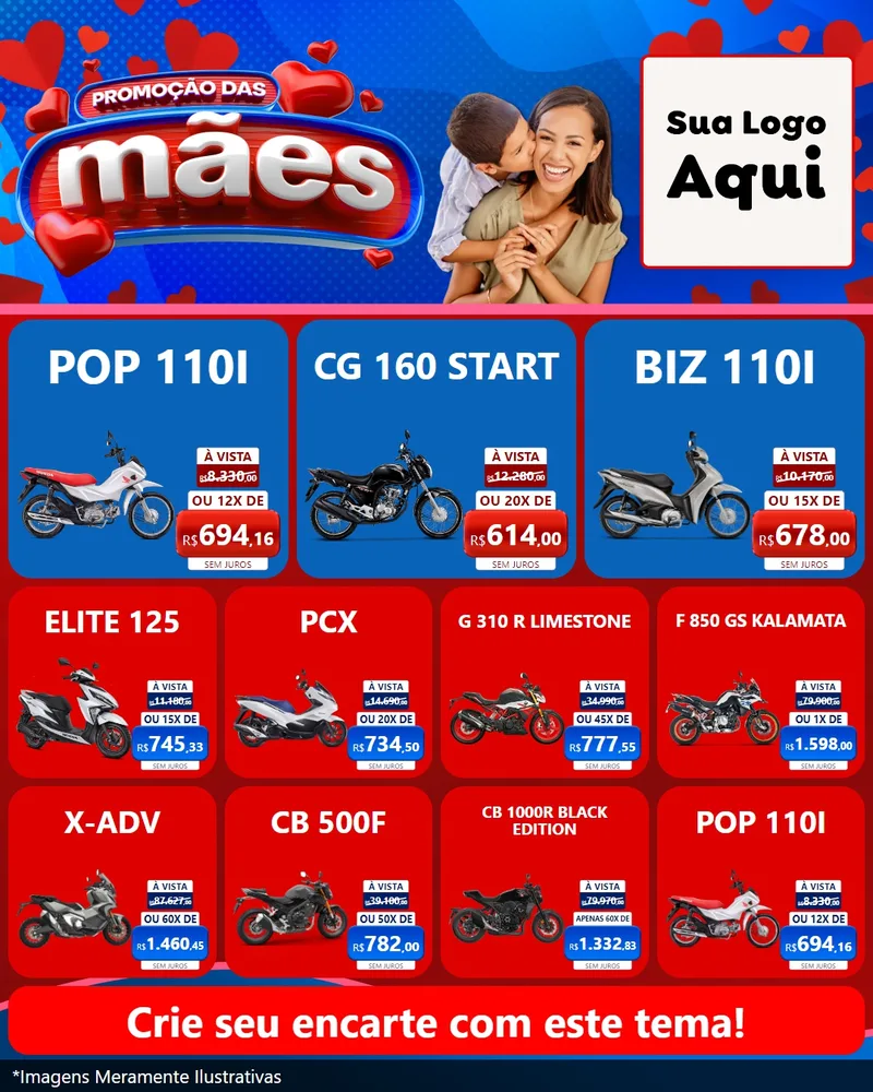 Modelo de Rede Social para Feed Instagram com o tema Promoção das Mães para Concessionaria de Motos