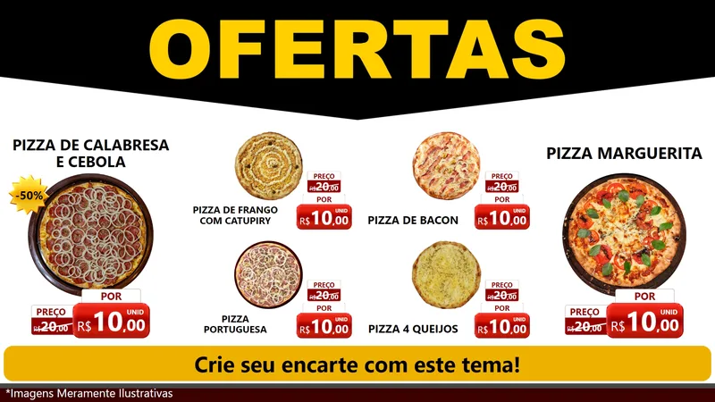 Modelo de TV para TV Horizontal com o tema Ofertas Preto e Vermelho Cartaz para Pizzaria