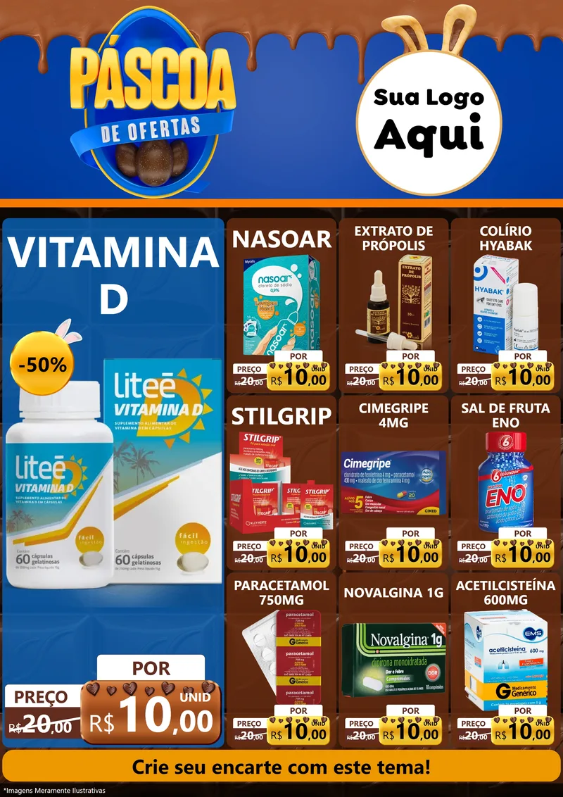 Modelo de Encarte para Encarte A4 Vertical com o tema Páscoa de Ofertas para Farmácia
