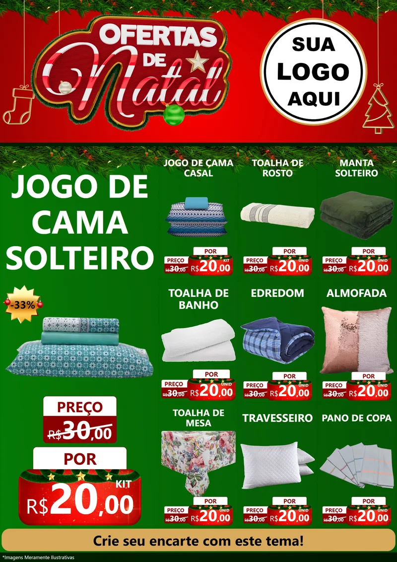 Modelo de Encarte para Encarte A4 Vertical com o tema Ofertas de Natal para Cama, Mesa e Banho
