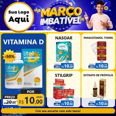 Modelo de Rede Social para Feed Facebook com o tema Março Imbatível para Farmácia
