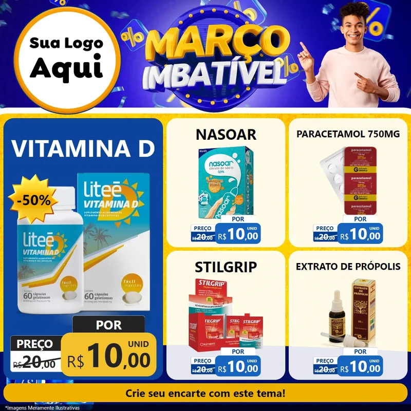 Modelo de Rede Social para Feed Facebook com o tema Março Imbatível para Farmácia