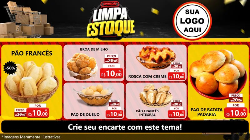 Modelo de TV para TV Horizontal com o tema Operação Limpa Estoque para Padaria