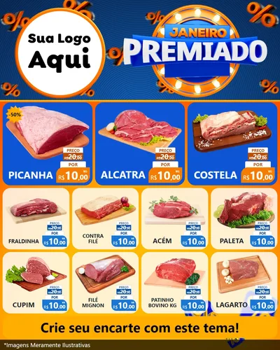 Modelo de Rede Social para Feed Instagram com o tema Janeiro Premiado para Açougue