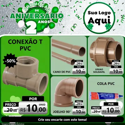 Modelo de Rede Social para Feed Facebook com o tema Promoção de Aniversário - 2 Anos para Tubos e conexões