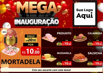 Modelo de Encarte para Encarte A4 Horizontal com o tema Mega Inauguração para Frios e Laticínios