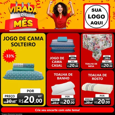 Modelo de Rede Social para Feed Facebook com o tema Virada de Mês para Cama, Mesa e Banho