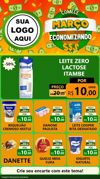Modelo de Rede Social para Stories com o tema Comece Março Economizando para Frios e Laticínios