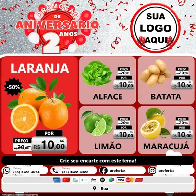 Modelo de Rede Social para Feed Facebook com o tema Promoção de Aniversário - 2 Anos para Hortifrúti