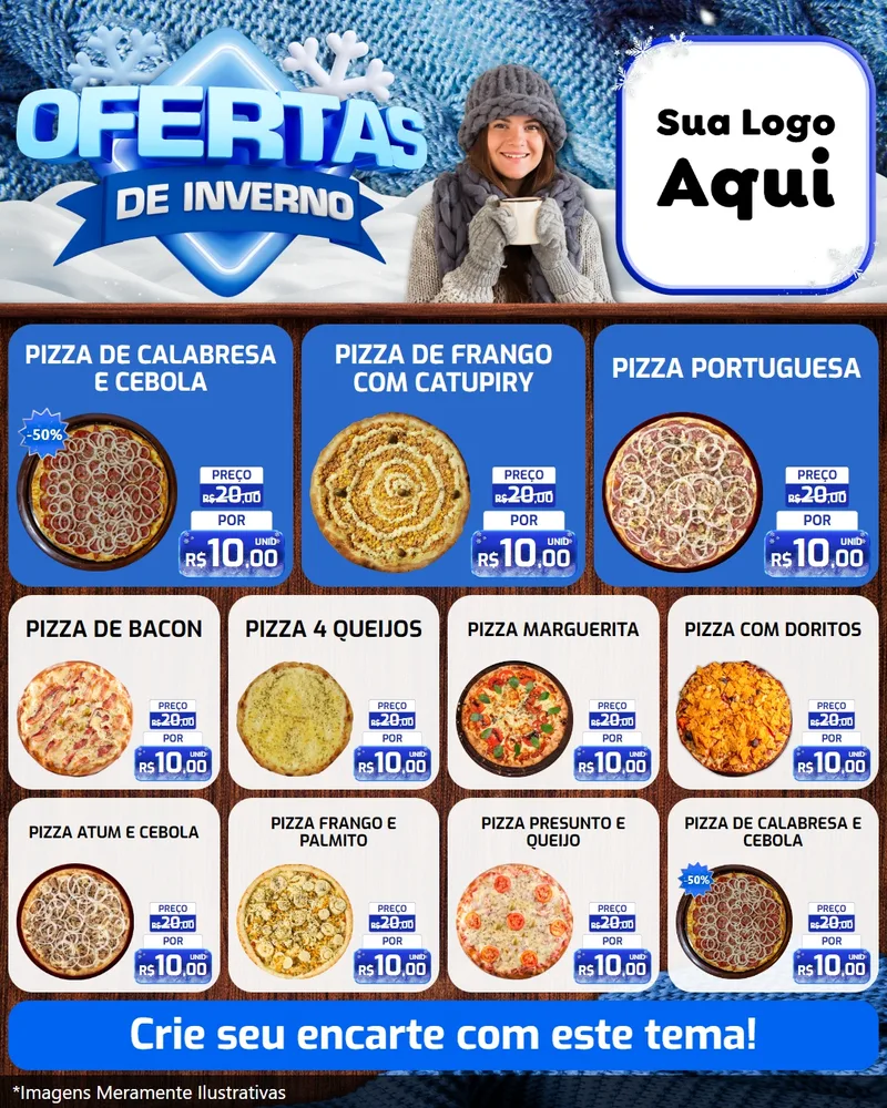 Modelo de Rede Social para Feed Instagram com o tema Ofertas de Inverno para Pizzaria