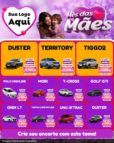 Modelo de Rede Social para Feed Instagram com o tema Mês das Mães para Concessionaria de Carros