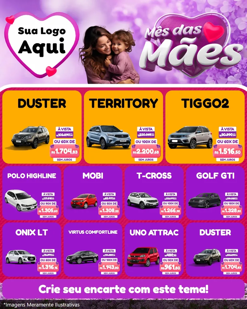Modelo de Rede Social para Feed Instagram com o tema Mês das Mães para Concessionaria de Carros