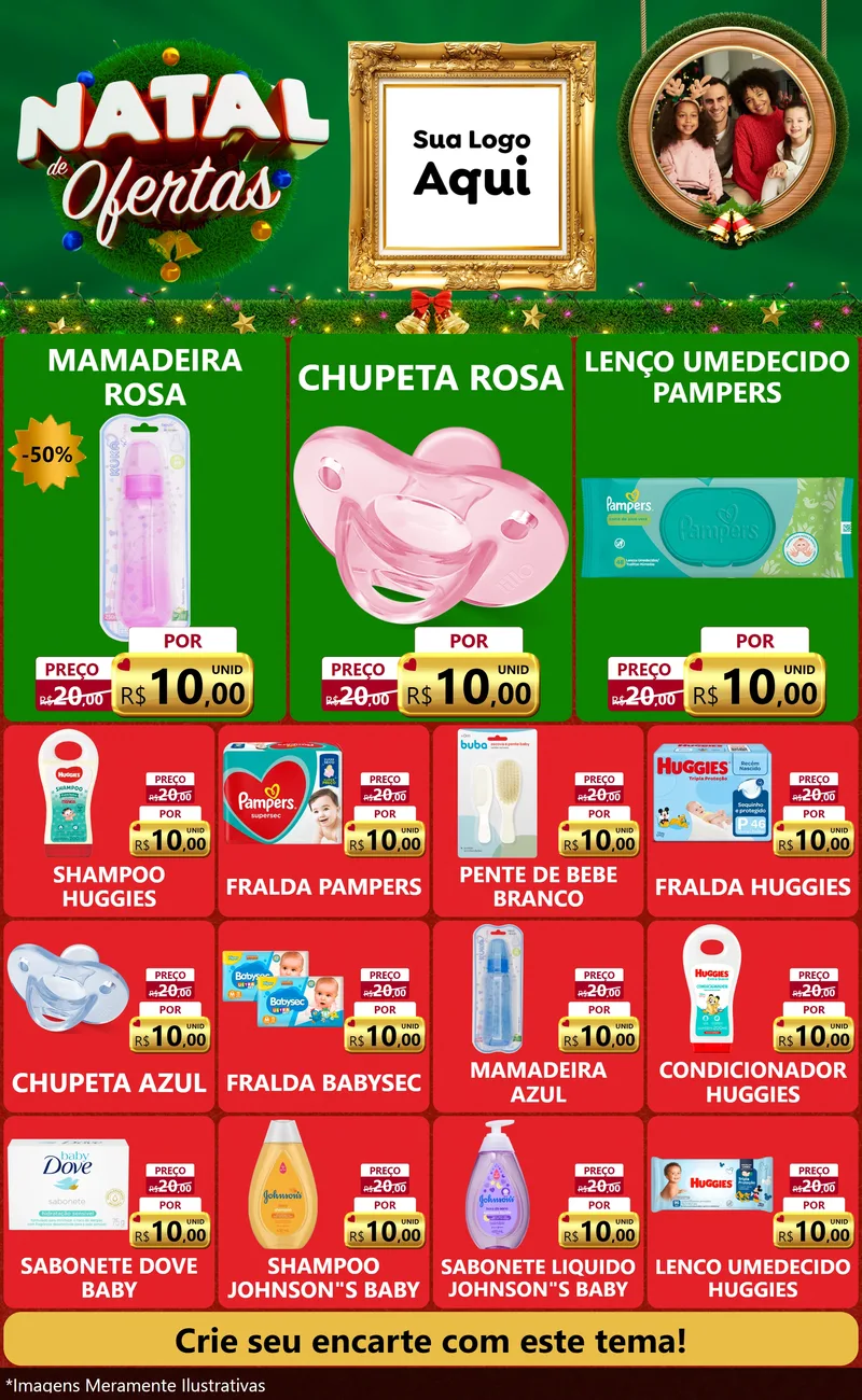 Modelo de Encarte para Encarte Grande com o tema Natal de Ofertas para Bebês
