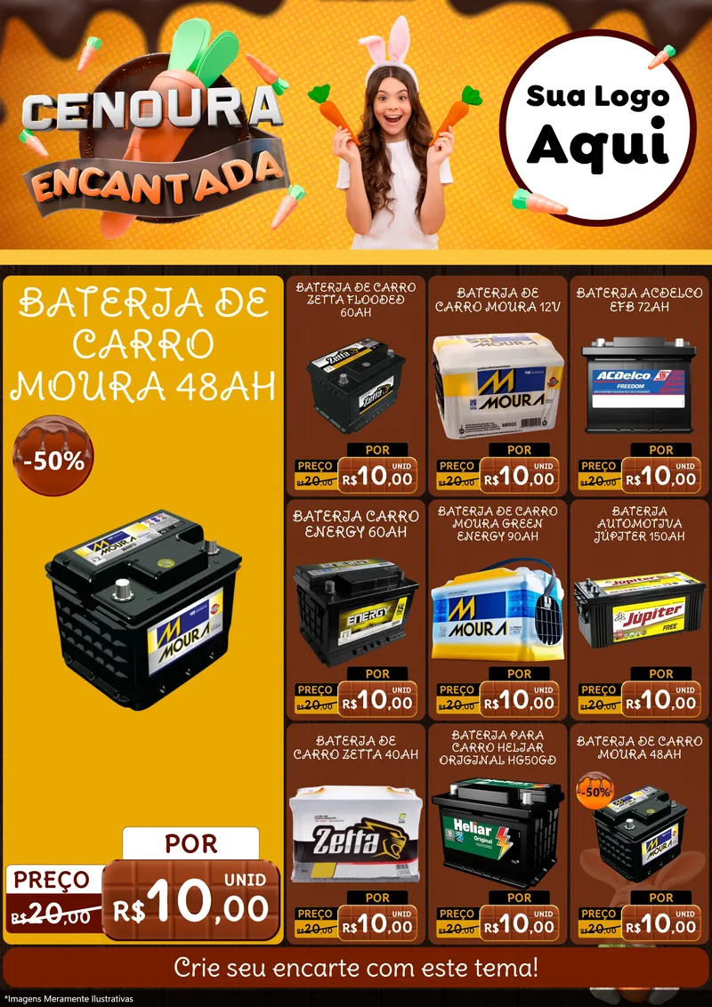 Modelo de Encarte para Encarte A4 Vertical com o tema Cenoura Encantada - Páscoa para Baterias Elétricas