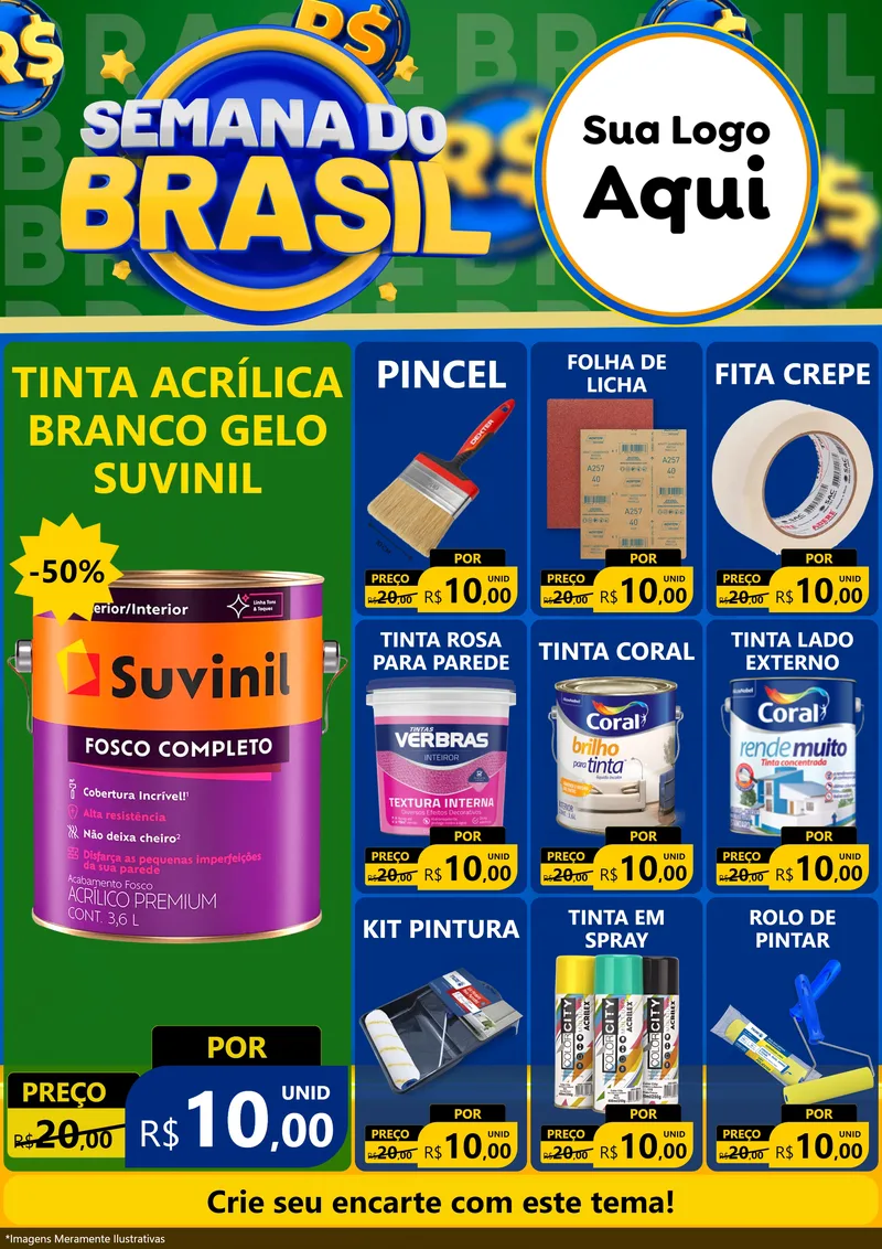 Modelo de Encarte para Encarte A4 Vertical com o tema Semana Do Brasil para Tintas e Ferramentas