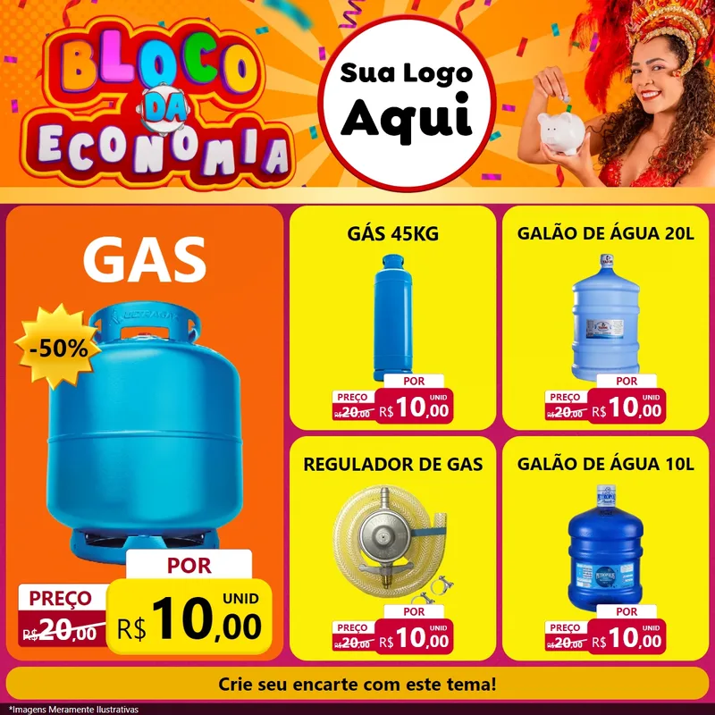 Modelo de Rede Social para Feed Facebook com o tema Bloco da Economia para Água e gás