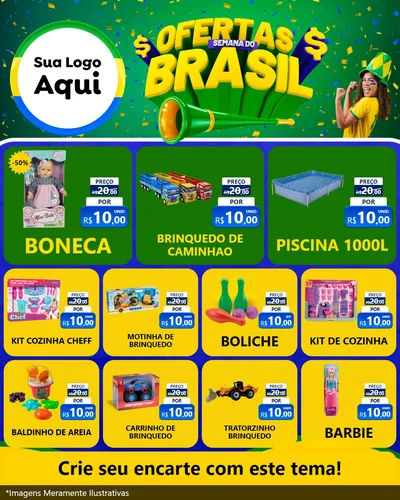 Modelo de Rede Social para Feed Instagram com o tema Ofertas Semana do Brasil para Brinquedos