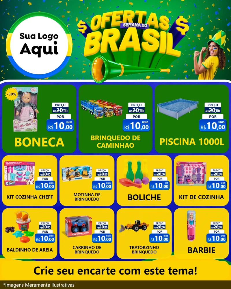 Modelo de Rede Social para Feed Instagram com o tema Ofertas Semana do Brasil para Brinquedos