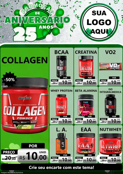 Modelo de Encarte para Encarte A4 Vertical com o tema Promoção de Aniversário - 25 Anos para Suplementos alimentares