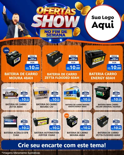 Modelo de Rede Social para Feed Instagram com o tema Ofertas Show No Fim De Semana para Baterias Elétricas