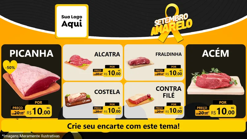 Modelo de TV para TV Horizontal com o tema Setembro Amarelo para Açougue