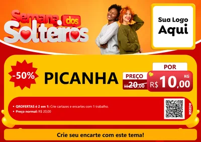 Modelo de Cartaz para Cartaz A4 Horizontal com o tema Semana dos Solteiros para Açougue