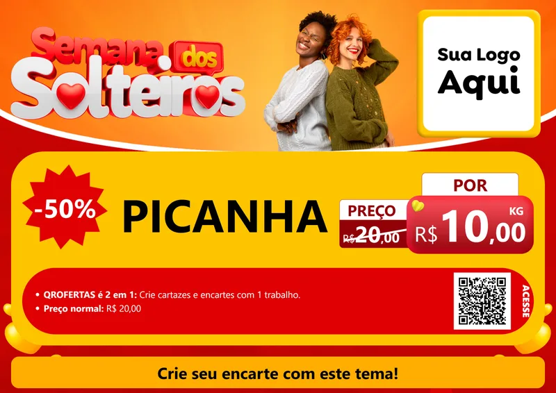Modelo de Cartaz para Cartaz A4 Horizontal com o tema Semana dos Solteiros para Açougue