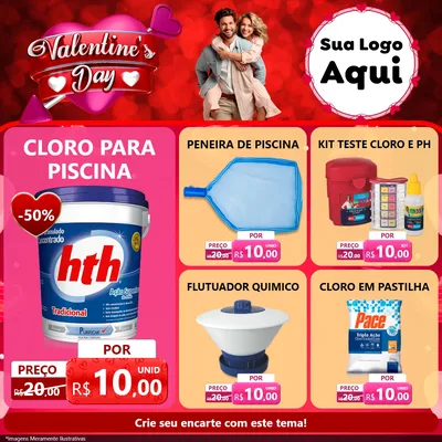 Modelo de Rede Social para Feed Facebook com o tema Valentine's Day para Produtos para Piscina