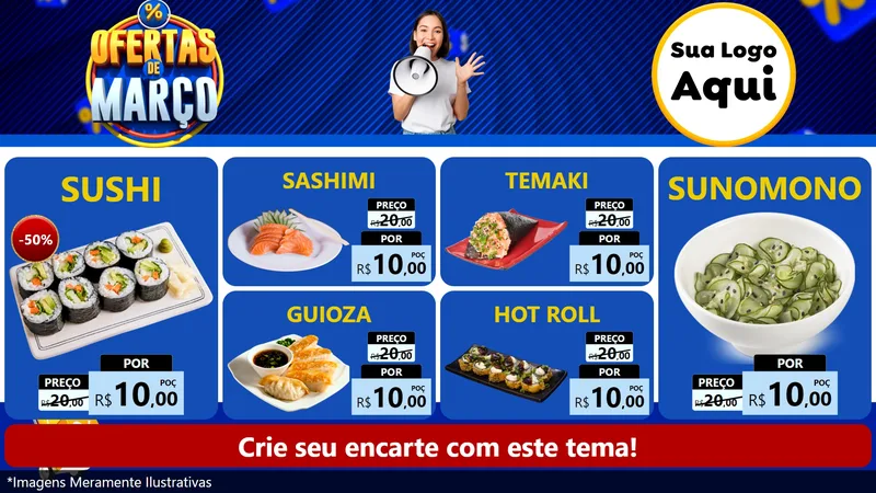 Modelo de TV para TV Horizontal com o tema Ofertas de Março para Comida japonesa