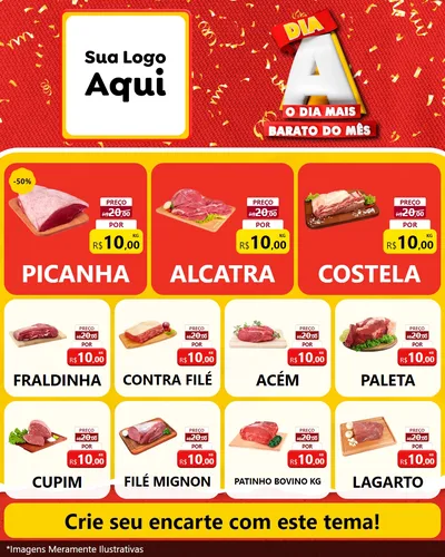 Modelo de Rede Social para Feed Instagram com o tema Dia A o Dia Mais Barato do Mês para Açougue