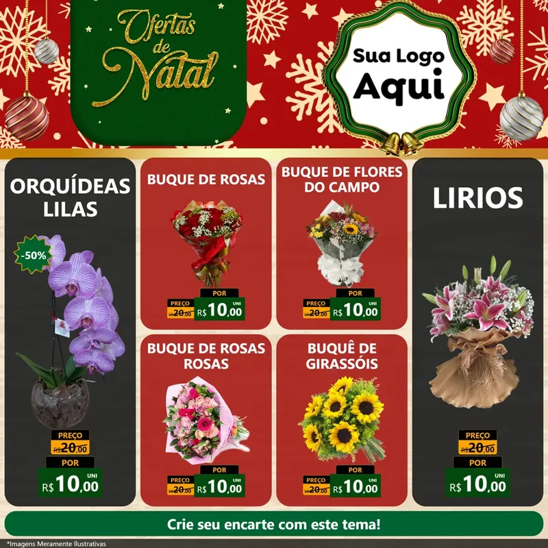 Modelo de Rede Social para Feed Facebook com o tema Natal de Ofertas para Floricultura e jardim