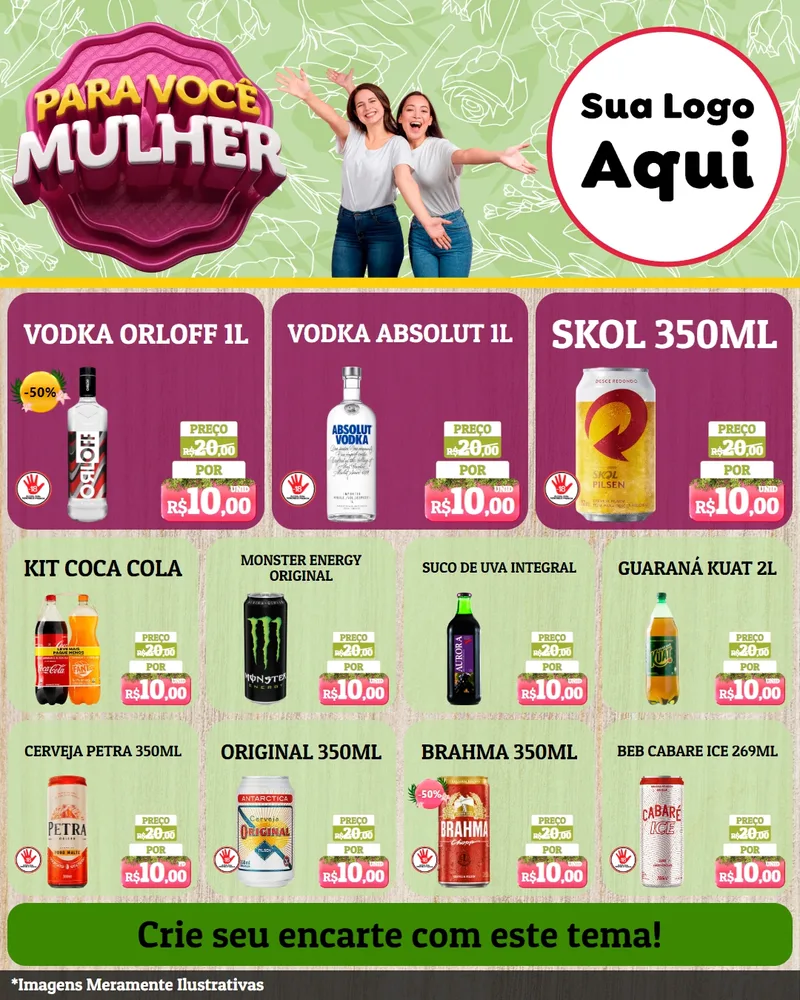 Modelo de Rede Social para Feed Instagram com o tema Para Você Mulher para Distribuidora de bebidas