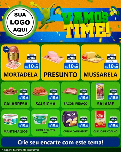 Modelo de Rede Social para Feed Instagram com o tema Vamos Time! para Frios e Laticínios