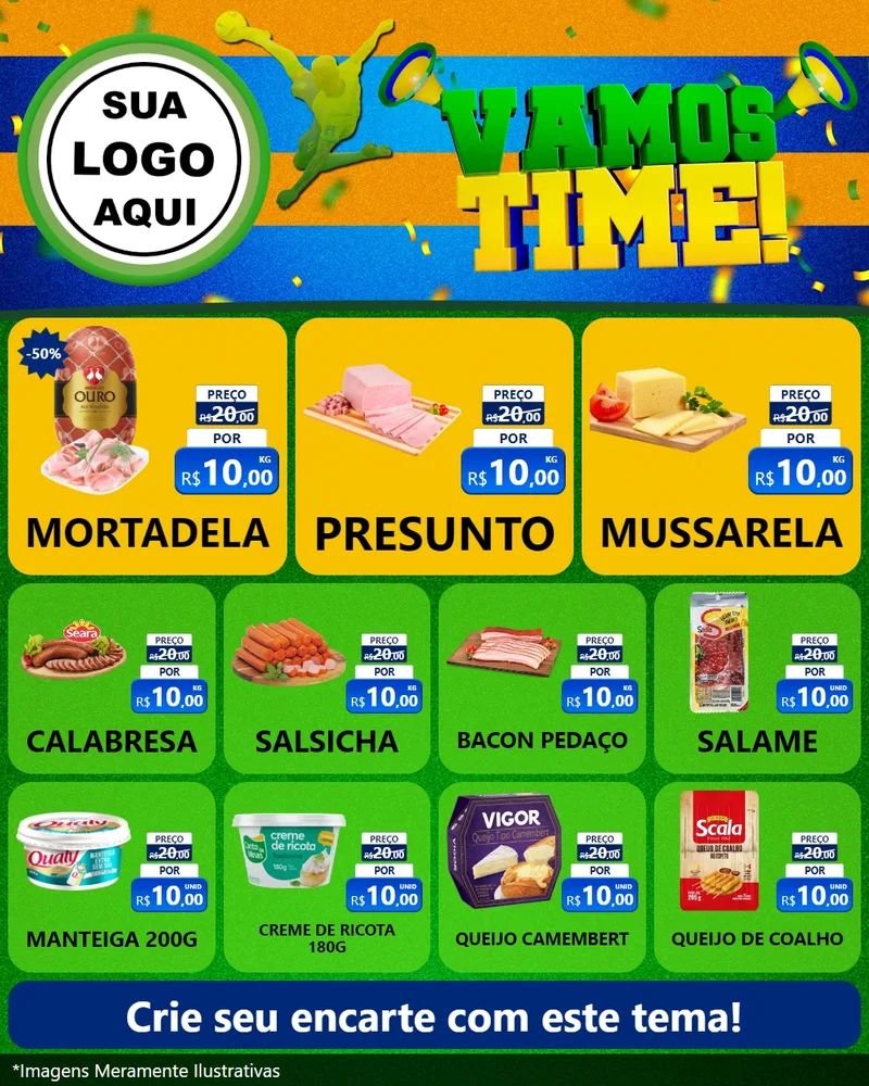 Modelo de Rede Social para Feed Instagram com o tema Vamos Time! para Frios e Laticínios