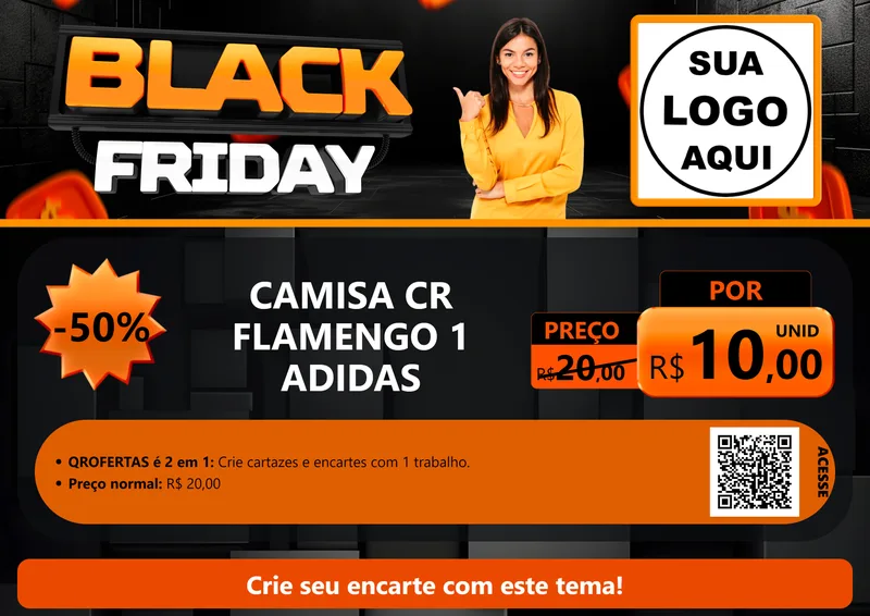 Modelo de Cartaz para Cartaz A4 Horizontal com o tema Black Friday para Roupas e acessórios