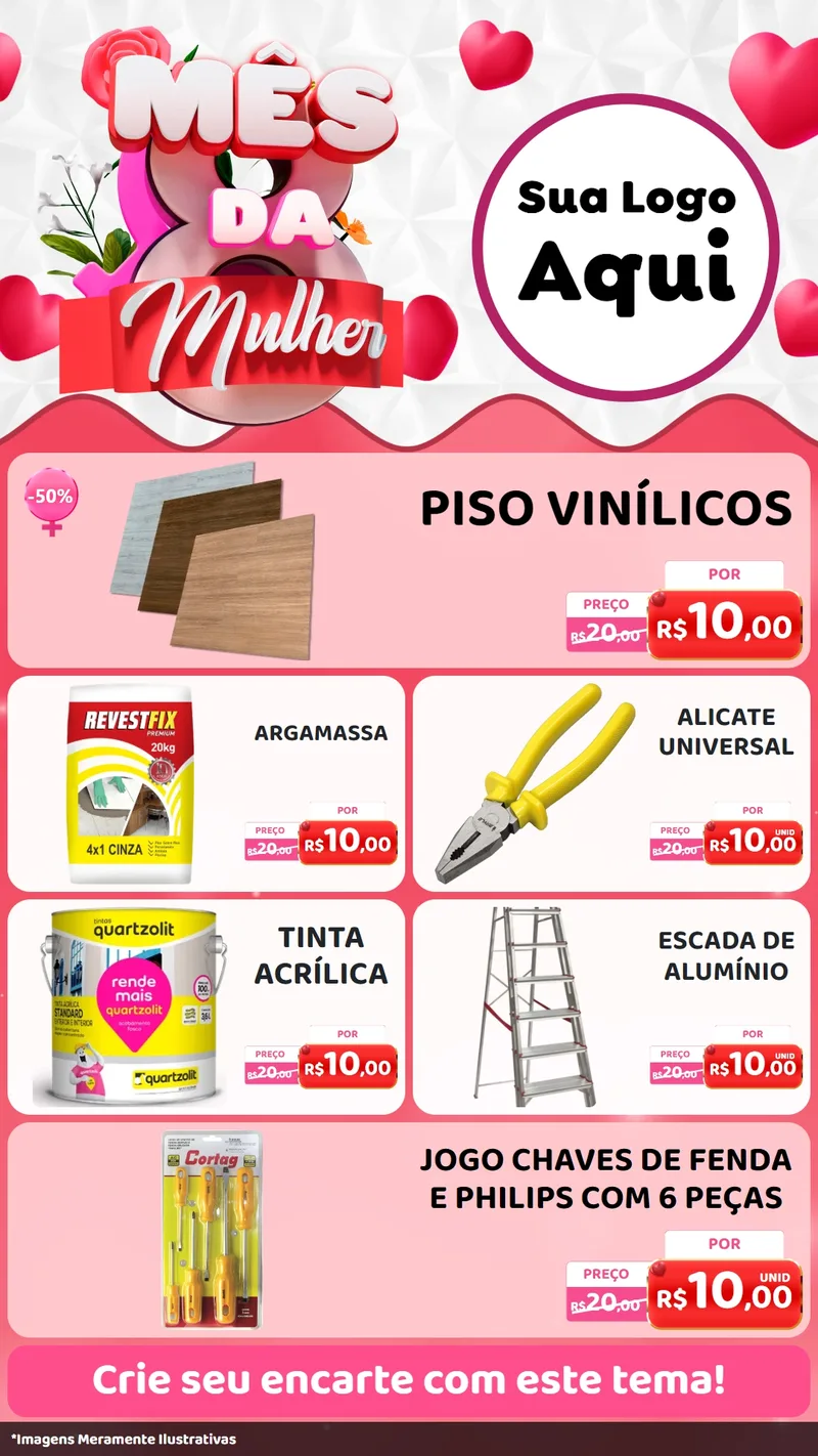 Modelo de TV para TV Vertical com o tema Mês da Mulher para Material para Construção