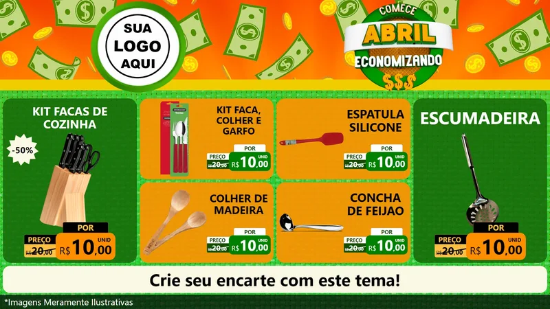Modelo de TV para TV Horizontal com o tema Comece Abril Economizando para Utilidades Domésticas
