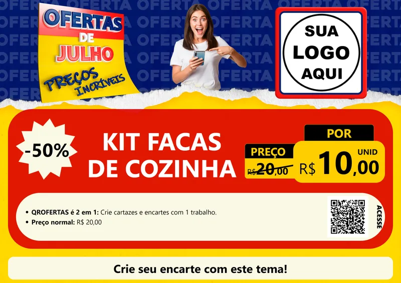 Modelo de Cartaz para Cartaz A4 Horizontal com o tema Ofertas de Julho - Preços Incríveis para Utilidades Domésticas