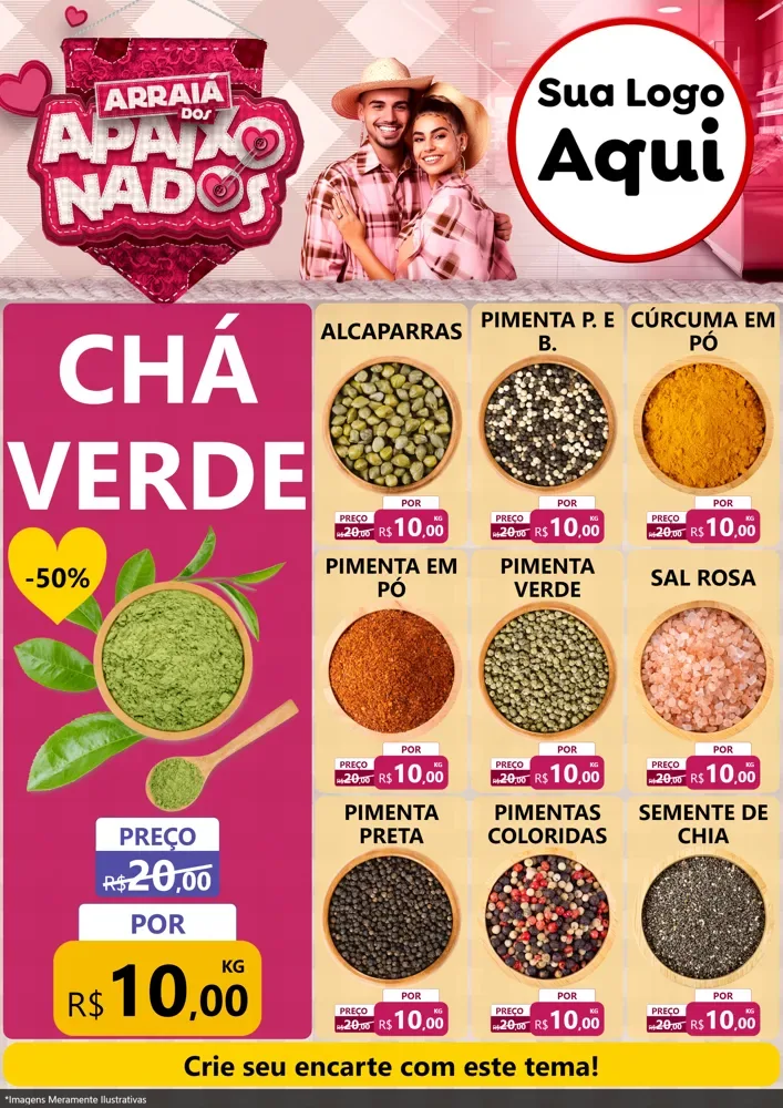 Modelo de Encarte para Encarte A4 Vertical com o tema Arraiá dos Apaixonados - Junina para Produtos Naturais