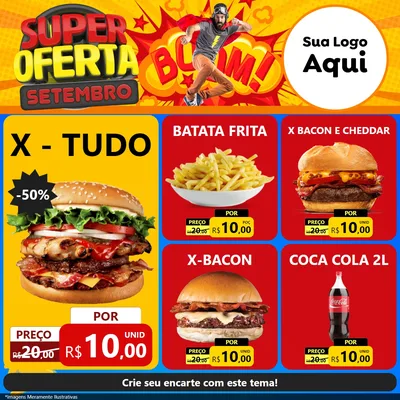Modelo de Rede Social para Feed Facebook com o tema Super Oferta Setembro para Hamburgueria