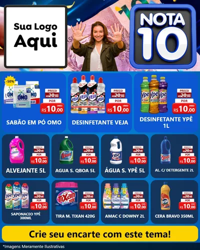 Modelo de Rede Social para Feed Instagram com o tema Nota 10 para Produtos de Limpeza