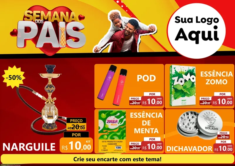 Modelo de Encarte para Encarte A4 Horizontal com o tema Semana Dos Pais para Tabacaria