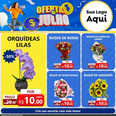 Modelo de Rede Social para Feed Facebook com o tema Ofertas de Julho para Floricultura e jardim