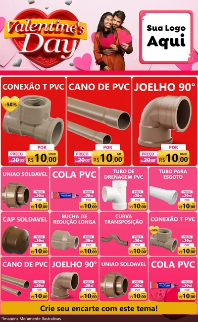 Modelo de Encarte para Encarte Grande com o tema Valentine's Day para Tubos e conexões
