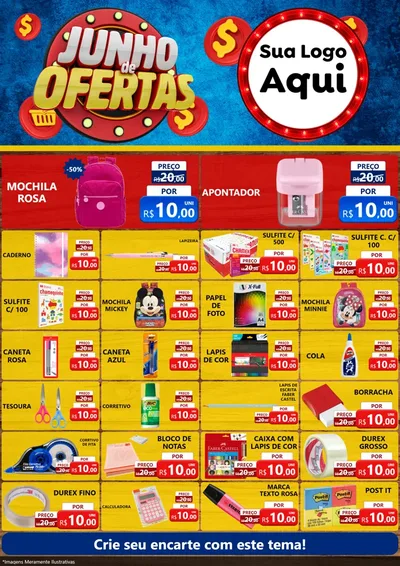 Modelo de Encarte para Encarte A4 Vertical com o tema Junho de Ofertas para Papelaria