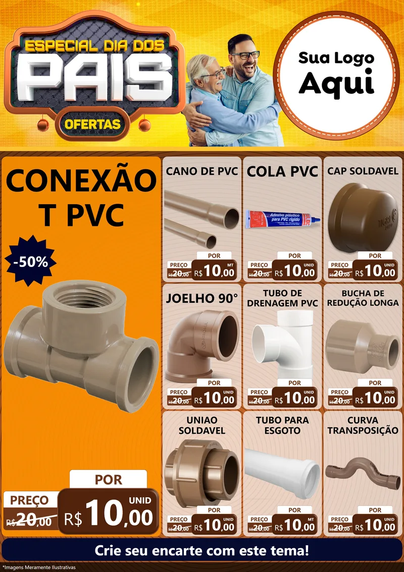 Modelo de Encarte para Encarte A4 Vertical com o tema Especial Dia dos Pais para Tubos e conexões