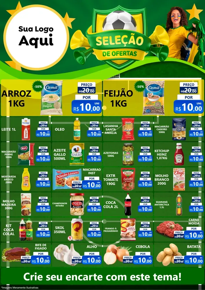 Modelo de Encarte para Encarte A4 Vertical com o tema Seleção de Ofertas - Copa para Supermercado