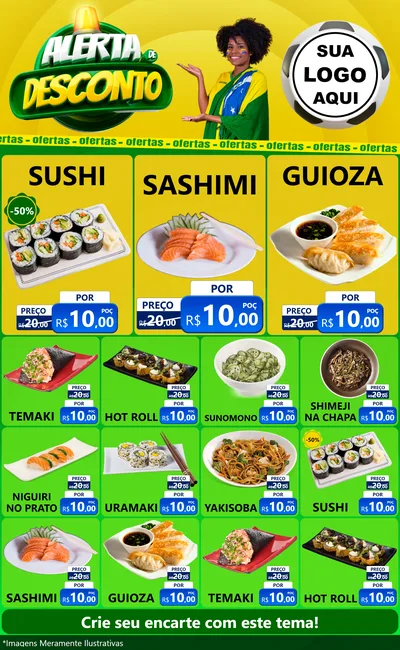 Modelo de Encarte para Encarte Grande com o tema Alerta de Desconto para Comida japonesa