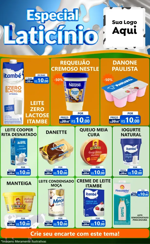 Modelo de Encarte para Encarte Grande com o tema Especial Laticínio para Frios e Laticínios