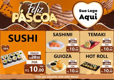 Modelo de Encarte para Encarte A4 Horizontal com o tema Feliz Páscoa para Comida japonesa